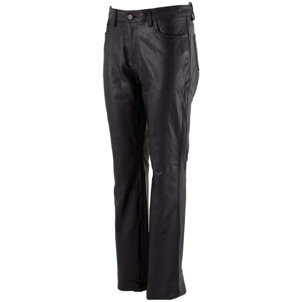 Biker Black Leather Motorcycle Riding Pants 8 Unhemmed Xelement XS679 Women's